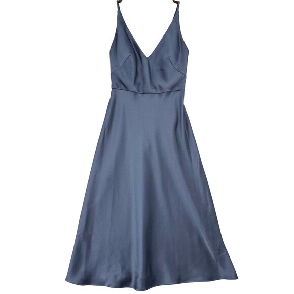 Jenny Yoo Slip Dress Womens Size 2 Blue Spaghetti Straps Back Zip Padded Cups - Picture 1 of 10